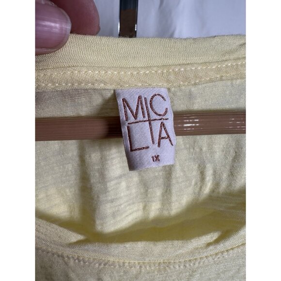 MCLA Women’s Palm Tree Graphic T-Shirt Yellow Short Sleeve Scoop Neck Size 1X - Picture 7 of 8